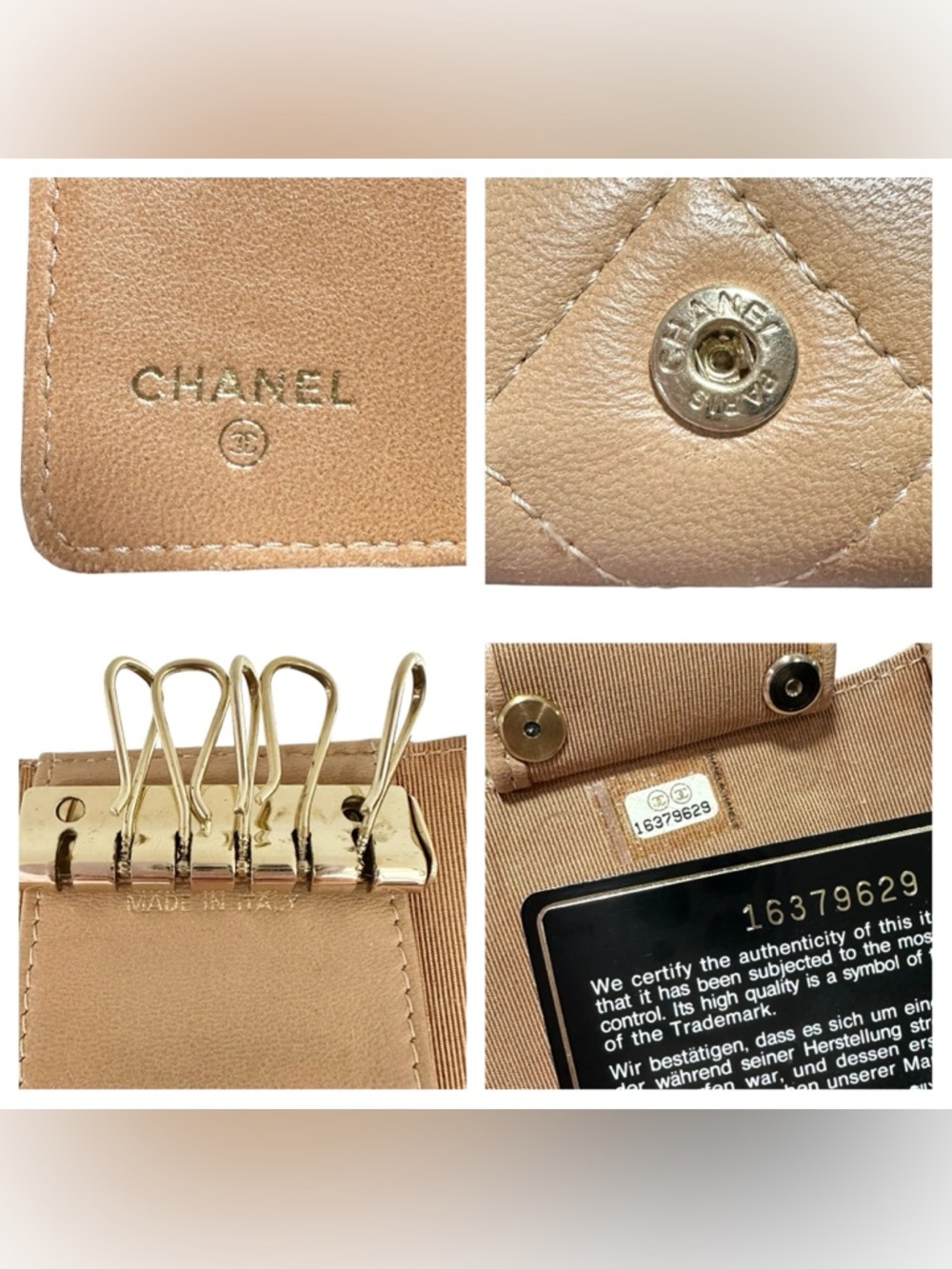 Chanel Tan Quilted Lambskin Leather Flap Card & Key Holder with Box & COA - Picture 10 of 14